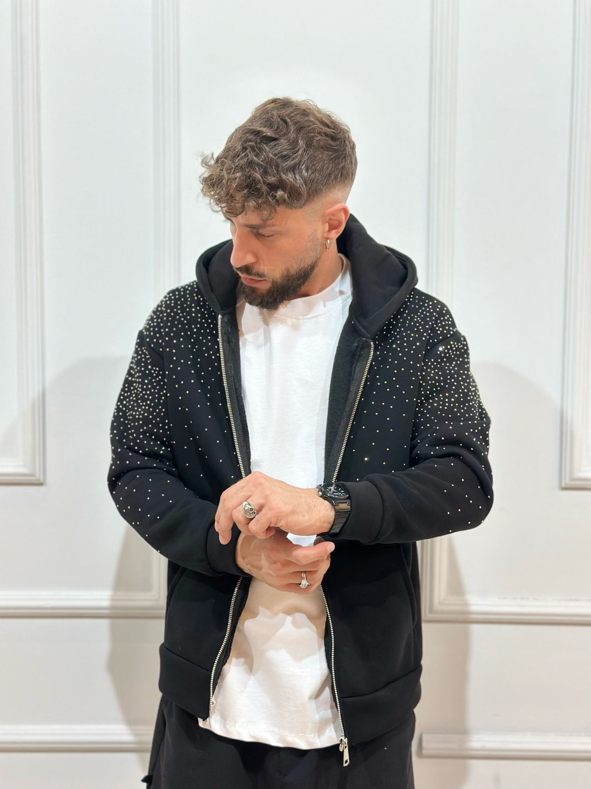Zip Hoodie mit Strassdetails