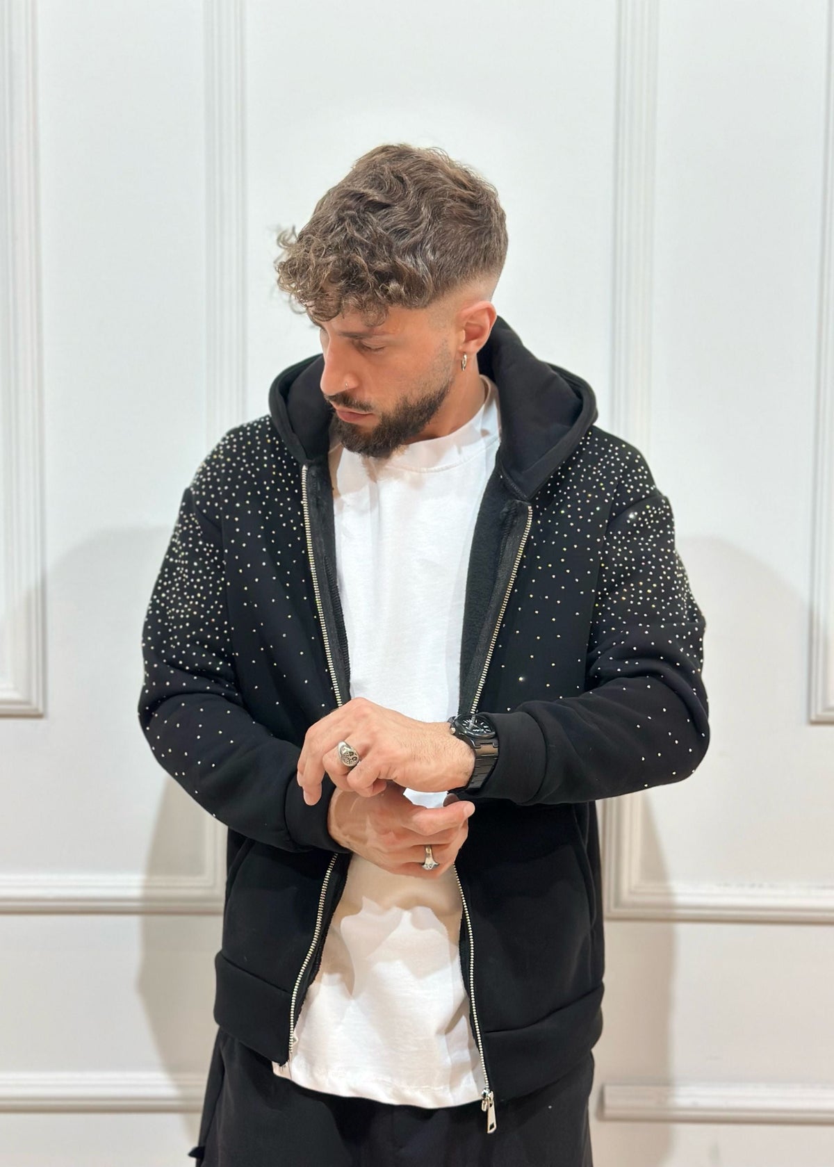 Zip Hoodie mit Strassdetails