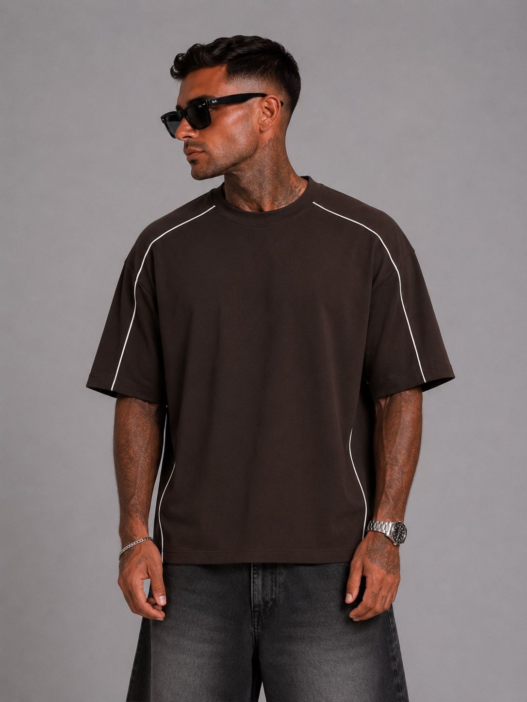 Oversize-T-Shirt mit Kontrastpaspeln