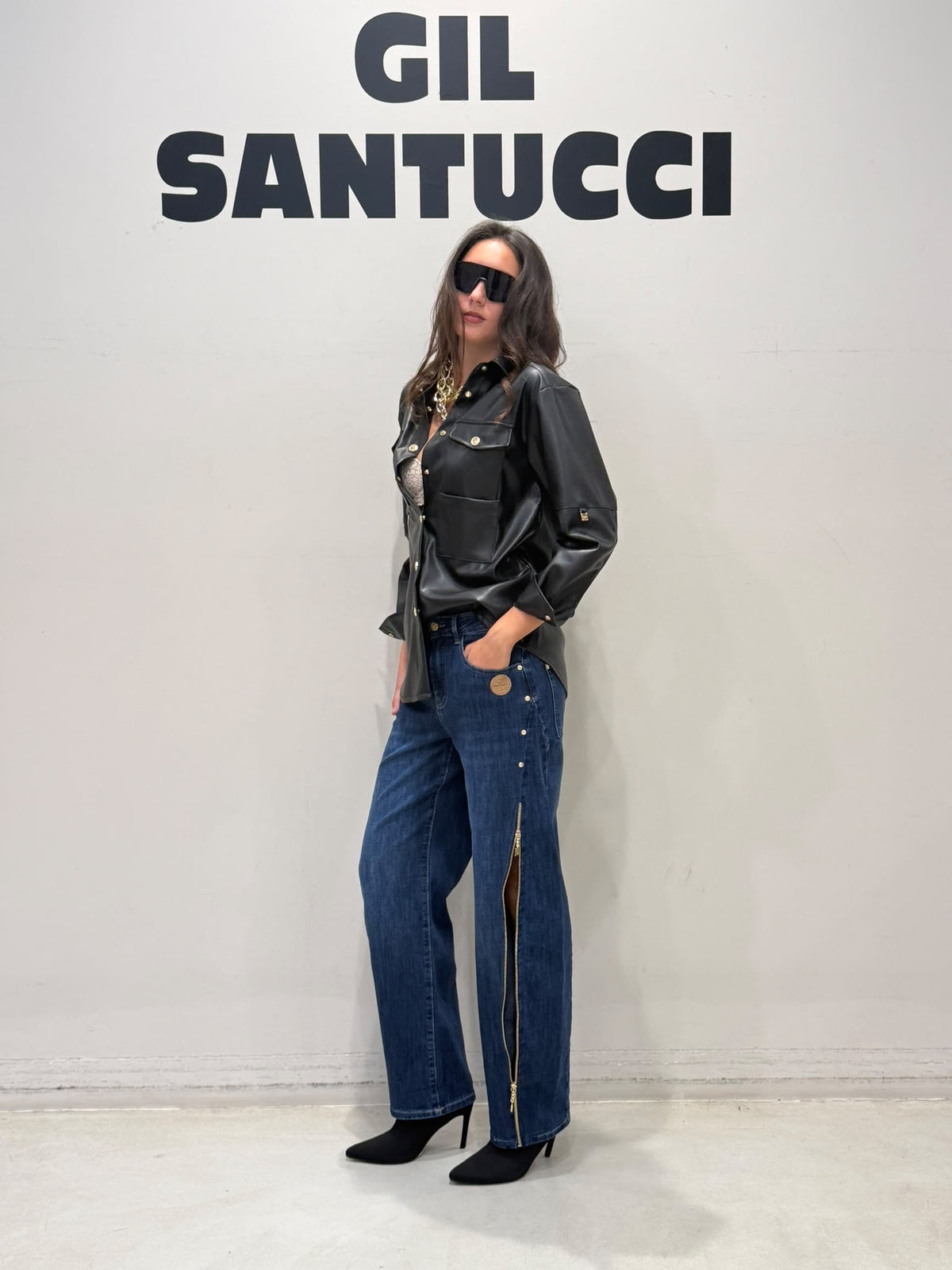 Wide-Leg Jeans mit Reissverschluss