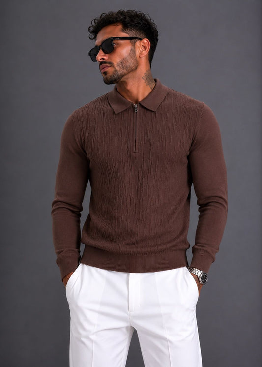 Strickpolo mit Strukturmuster und Zip