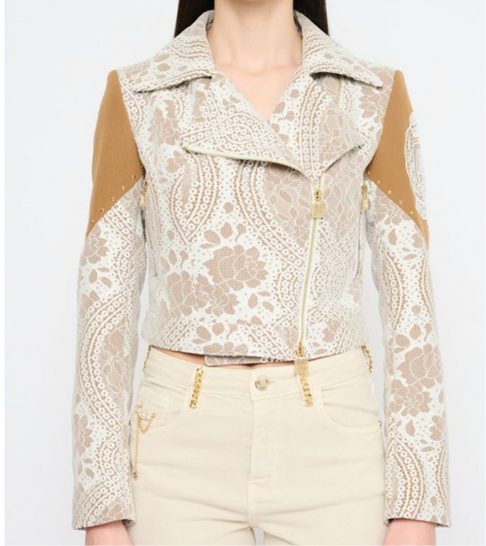 Gil Santucci lace jacket with suede￼