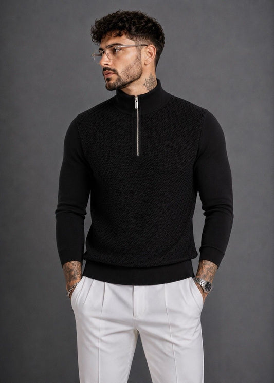 Struktur-Strickpullover mit Half-Zip