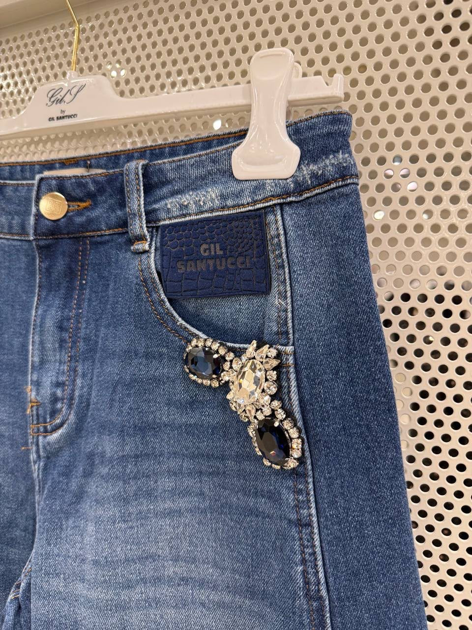 Wide-Leg Jeans mit funkelnden Strass-Details