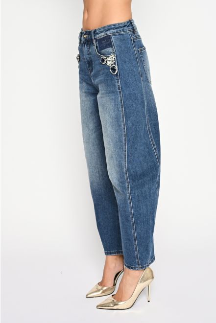 Wide-Leg Jeans mit funkelnden Strass-Details