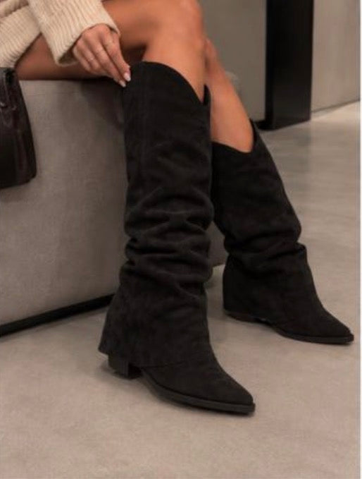 Khaki Kniehohe Stiefel in Veloursoptik