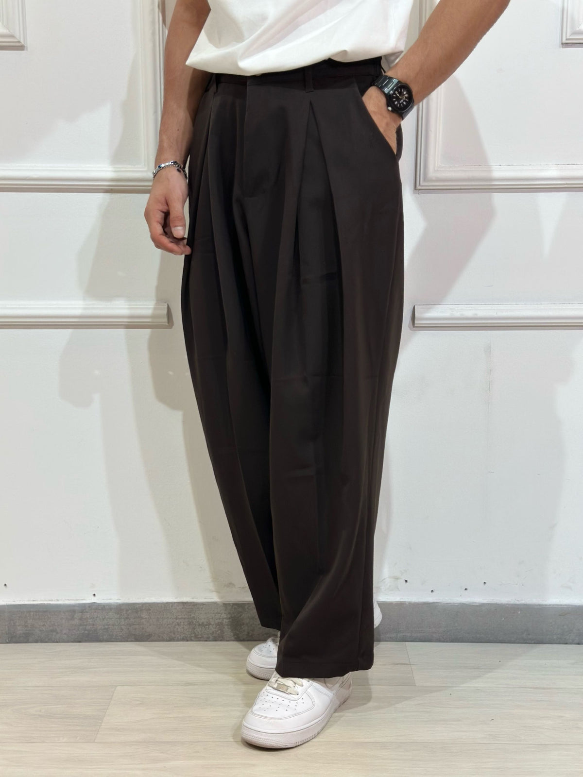 Wide-Leg-Hose Noir Pleat