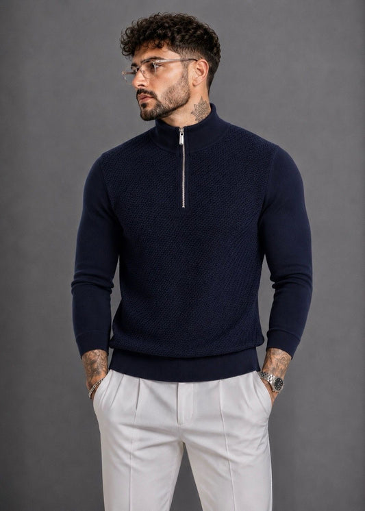Struktur-Strickpullover mit Half-Zip