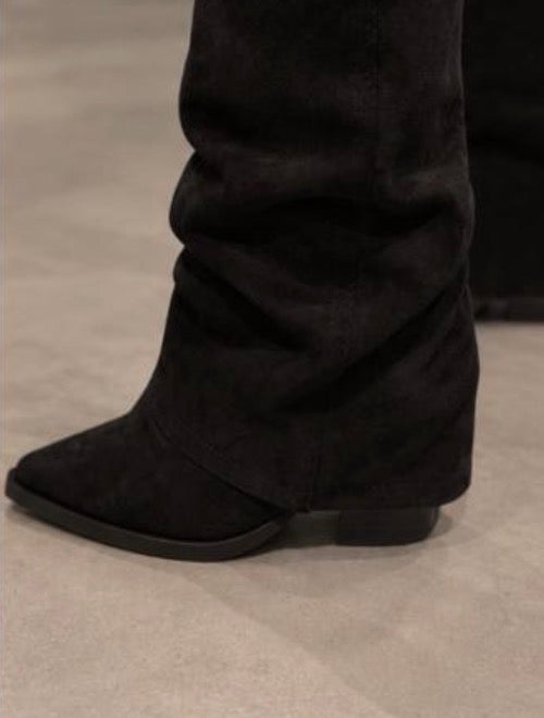 Khaki Kniehohe Stiefel in Veloursoptik