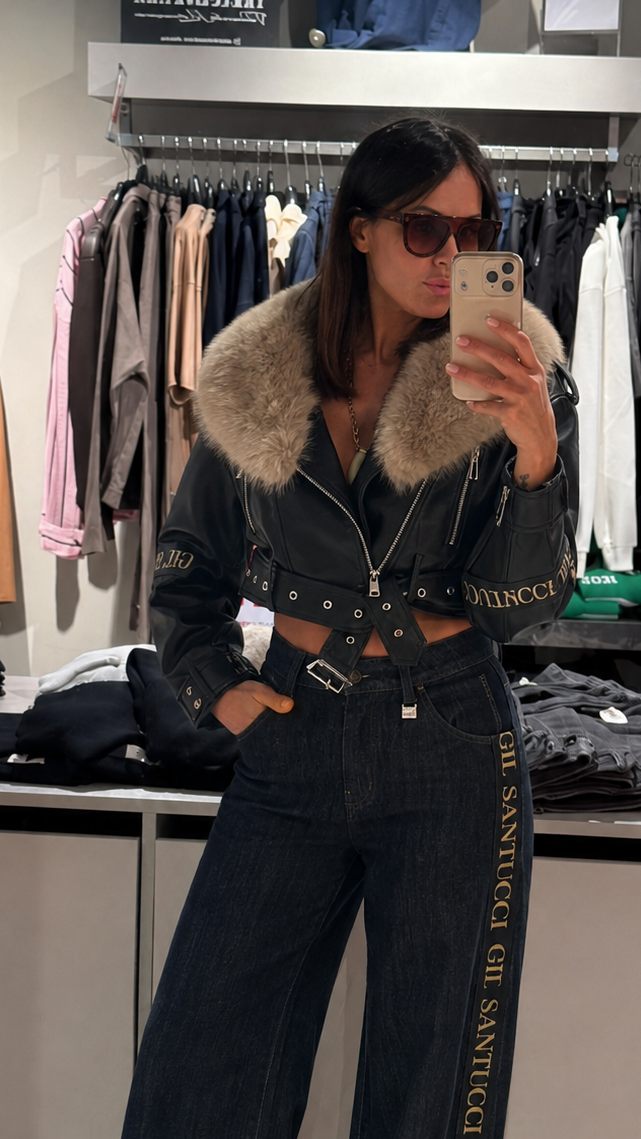 GIL SANTUCCI Bikerjacke mit Fellkragen