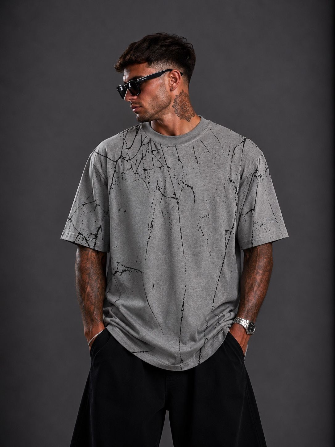 Oversize-T-Shirt mit abstraktem Splash-Print