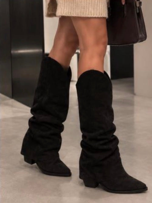 Khaki Kniehohe Stiefel in Veloursoptik