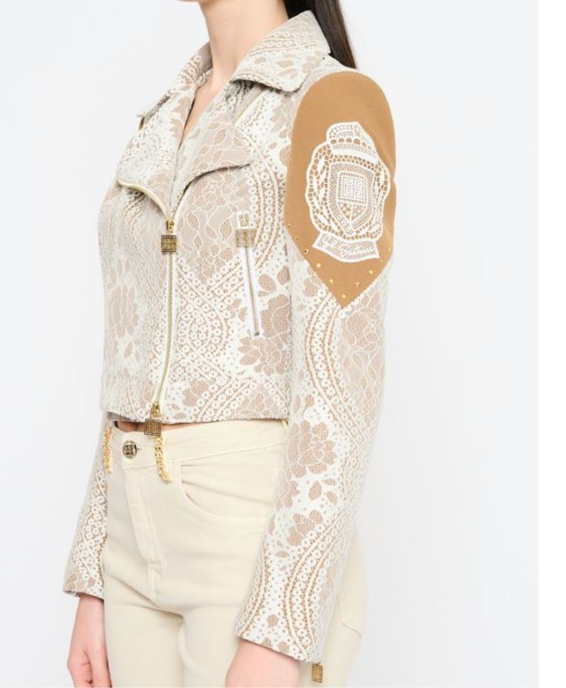 Gil Santucci lace jacket with suede￼