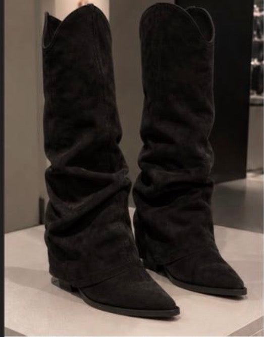 Khaki Kniehohe Stiefel in Veloursoptik